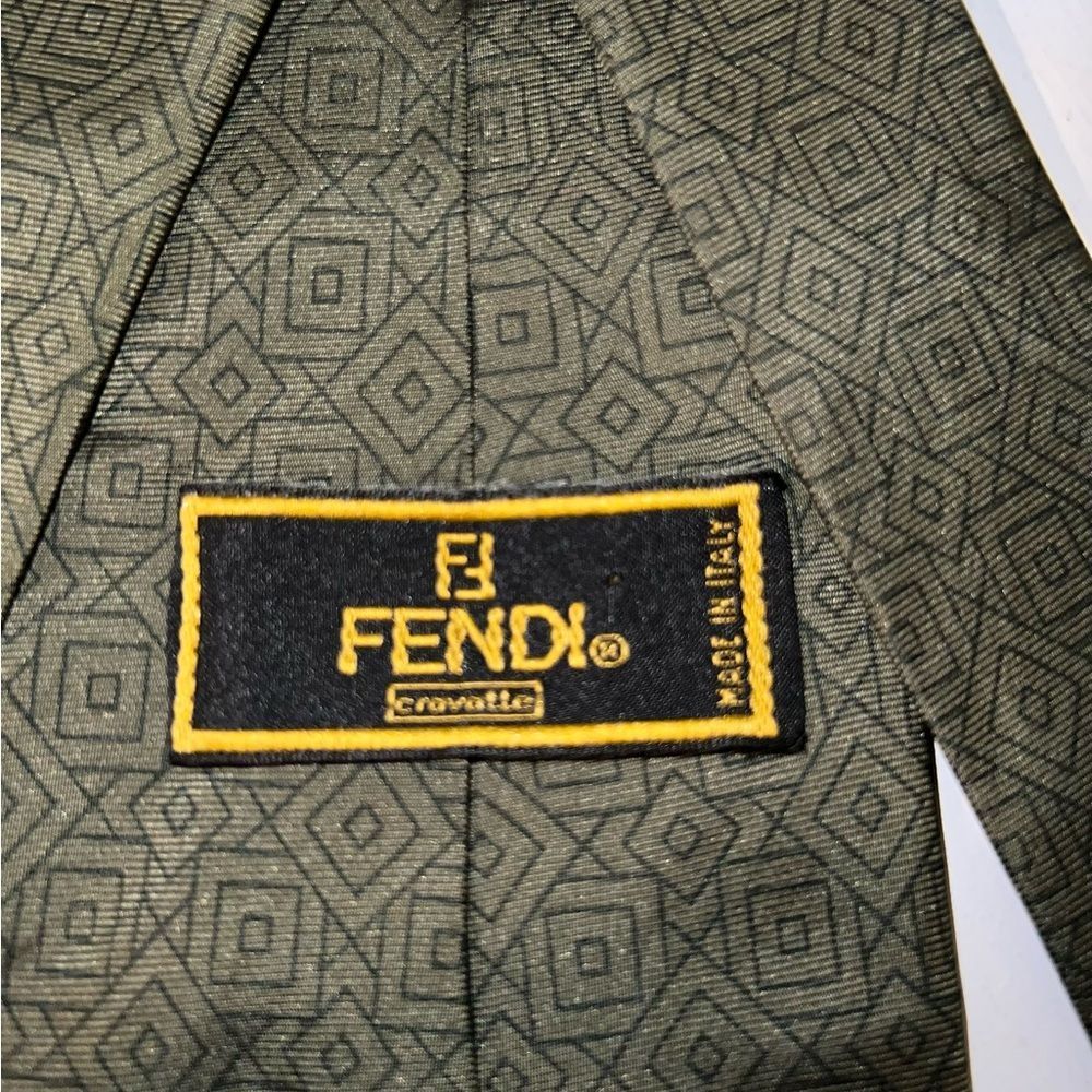 Fendi Geometric Pattern Tie in Olive and Black